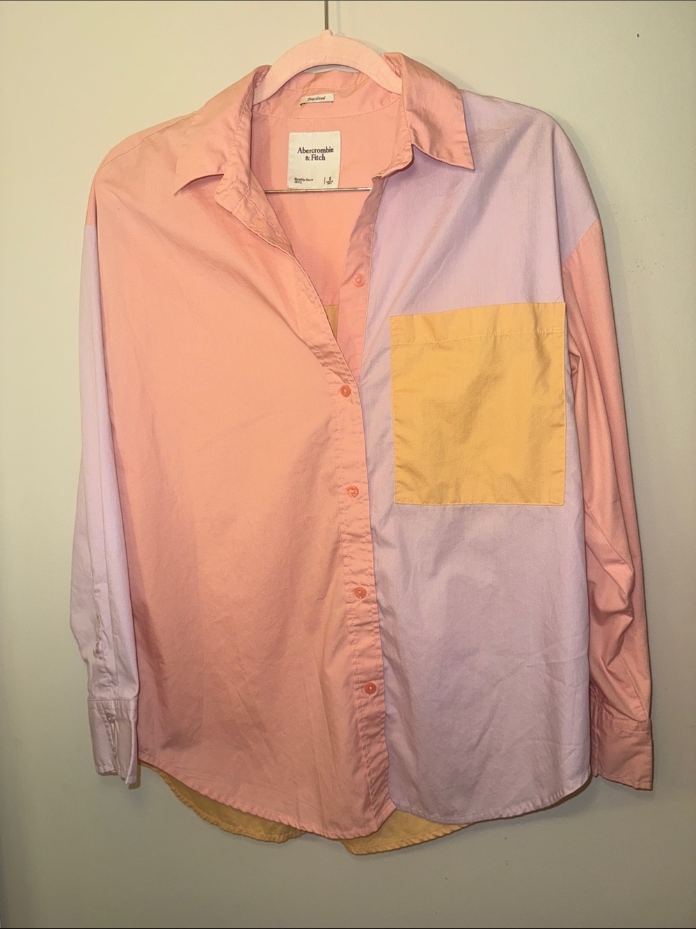Abercrombie & Fitch Pink, Lavender and Yellow Colorblock Button-Down Shirt